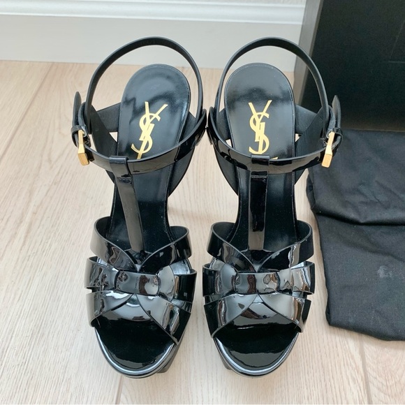 ๐ YSL Black Patent Leather Tribute 105 Platform Heeled Sandals High Heels 37 - Picture 2 of 12
